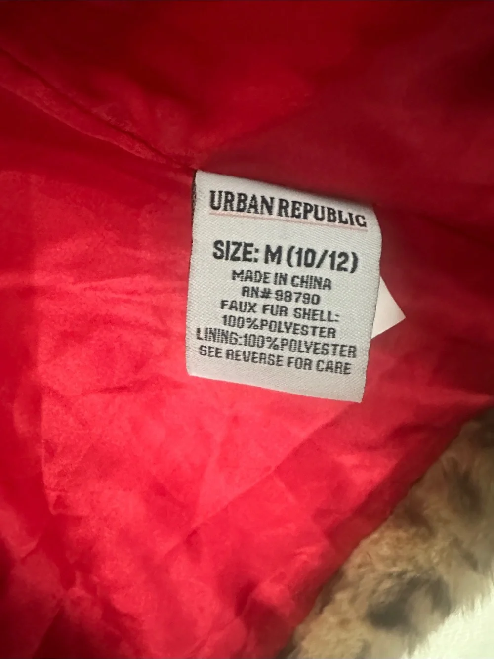 Urban Republic Leopard Print Faux Fur Coat with Red Lining